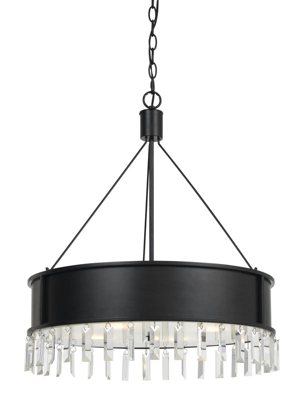 4 Bulb Round Metal Body Chandelier With Hanging Crystal Accents, Black - BM224914