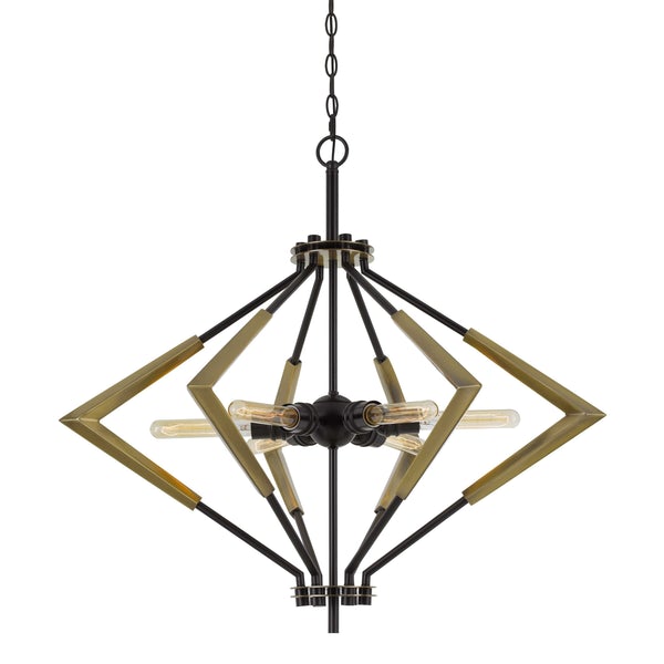 Geometric Diamond Metal Frame Chandelier With Chain, Black And Gold - BM224915
