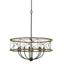 Round Wooden Frame Pendant Fixture With Metal Lattice Design, Dark Bronze - BM224924