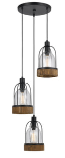 60 X 3 Watt Metal And Wood Pendant With Glass Encasing, Brown And Black - BM224928