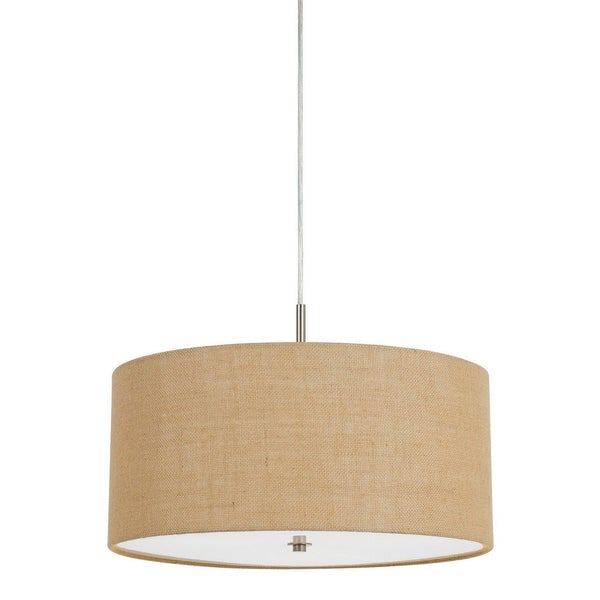 Metal Pendant Lighting With Fabric Circular Drum Shade And Cord, Beige - BM224939