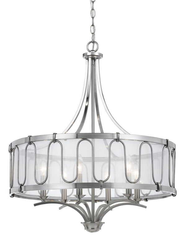 6 Bulb Metal Frame Chandelier With Smoked Fabric Shade, Silver - BM224951