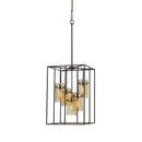 Rectangular Cage Design Metal Pendant Fixture With Glass Shade, Black - BM224956