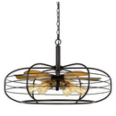 Circular Cage Design Metal Chandelier With Fan Blade Accent, Black - BM224957