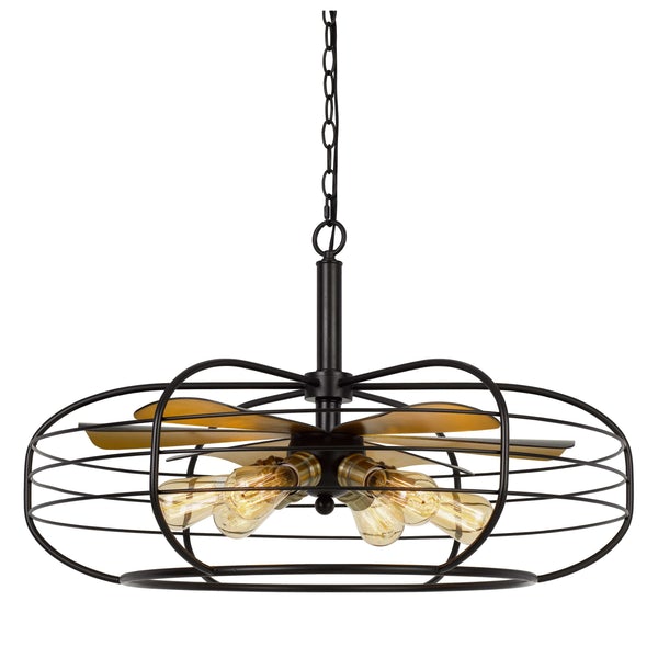 Circular Cage Design Metal Chandelier With Fan Blade Accent, Black - BM224957