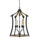 5 Bulb Pendant Fixture With Wooden And Metal Frame, Brown And Black - BM224958
