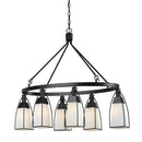 6 Bulb Oval Metal Frame Chandelier With Glass Shades, Black And White - BM224974