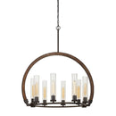8 Bulb Chandelier With Arched Wooden And Metal Frame, Brown And Bronze - BM224978