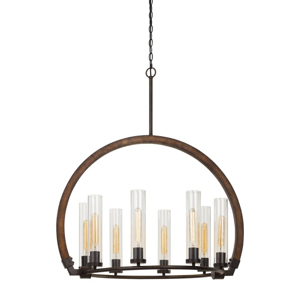 8 Bulb Chandelier With Arched Wooden And Metal Frame, Brown And Bronze - BM224978