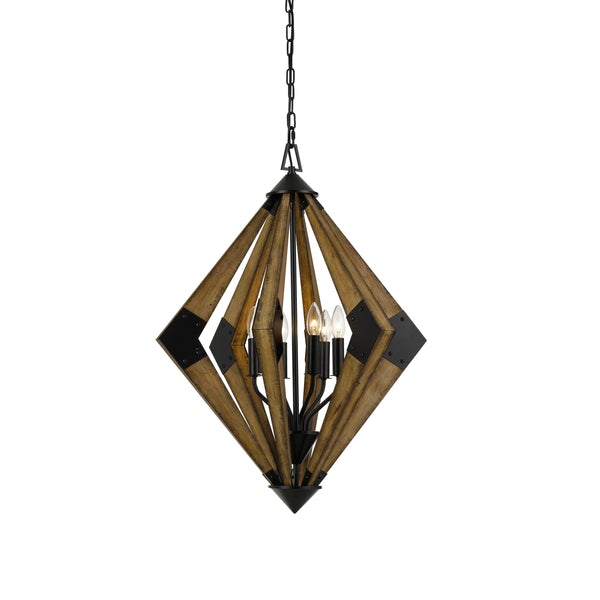 60 X 6 Watt Geometric Wood And Metal Chandelier, Brown And Black - BM224982