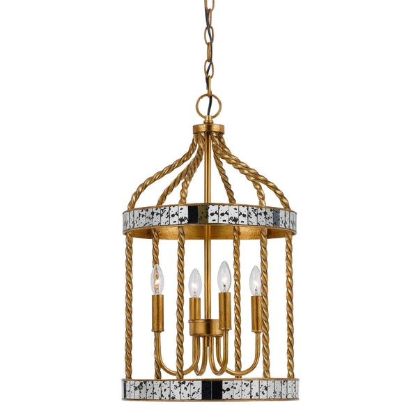 Metal Bird Cage Design Pendant With Woven Rope Pattern, Gold - BM224983