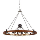 9 Bulb Chandelier With Round Wooden Frame And Metal Cantilevers, Brown - BM224985