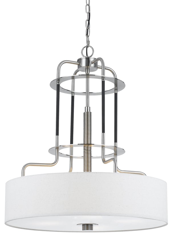 60 X 4 Watt Metal Frame Chandelier With Fabric Shade, White And Silver - BM224993