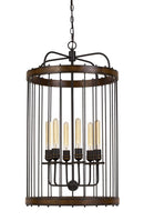 Round Metal And Wooden Frame Chandelier With Cage Design, Brown And Black - BM224996