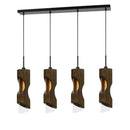4 Light Metal Frame Pendant Fixture With Wooden And Glass Shades, Brown - BM225000