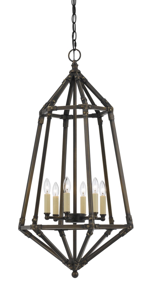Sculpted Cage Design Metal Pendant Lighting With Chain, Dark Bronze - BM225003