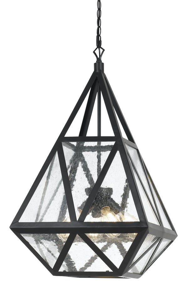 Geometric Metal Frame Chandelier With Multiple Faceted Side,Black And Clear - BM225007