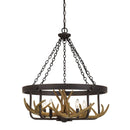 5 Bulb Metal Frame Chandelier With Resin Antler Design,Dark Bronze And Gold - BM225014
