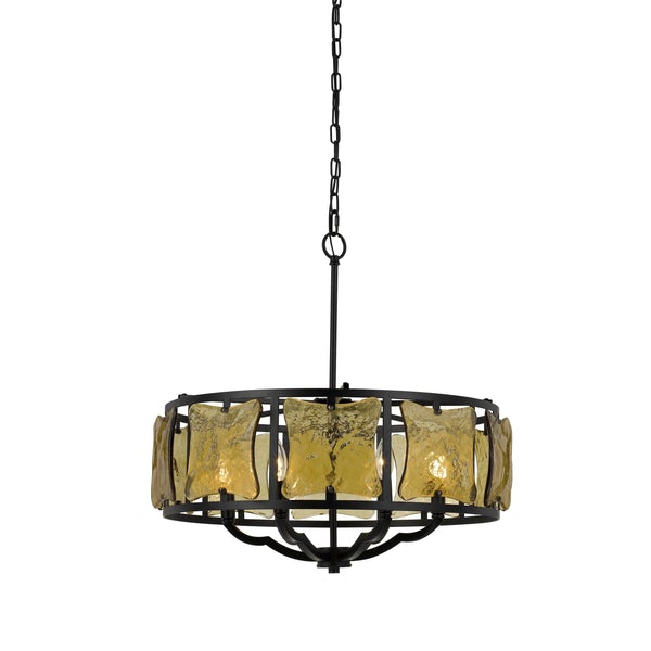 60 X 6 Watt Metal Frame Chandelier With Glass Accent, Black And Gold - BM225016