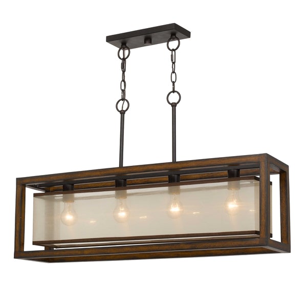 Wooden Open Rectangular Frame Chandelier With Dual Chain, Brown - BM225018