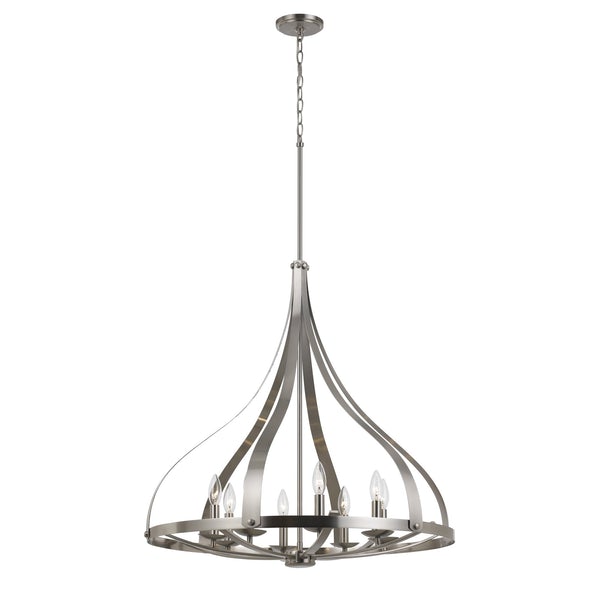 8 Bulb Chandelier With Round Metal Frame And Candle Style Lights, Silver - BM225611
