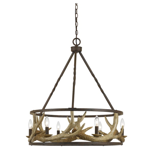 6 Bulb Metal Frame Chandelier With Resin Antler Design,Dark Bronze And Gold - BM225617