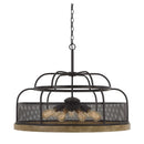 9 Bulb Chandelier With Wooden And Perforated Metal Frame, Black And Brown - BM225624
