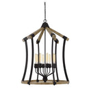 8 Bulb Chandelier With Wooden And Metal Frame, Brown And Black - BM225629