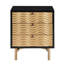 3 Drawer Nightstand With Waved Recessed Fronts, Black And Gold