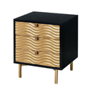 3 Drawer Nightstand With Waved Recessed Fronts, Black And Gold