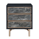 3 Drawer Faux Marble Front Nightstand With Metal Legs, Black And Gold