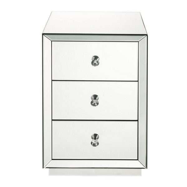 3 Drawer Beveled Mirrored Nightstand With Floating Plinth Base Silver