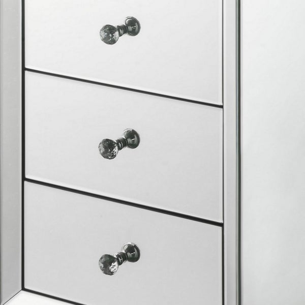 3 Drawer Beveled Mirrored Nightstand With Floating Plinth Base Silver