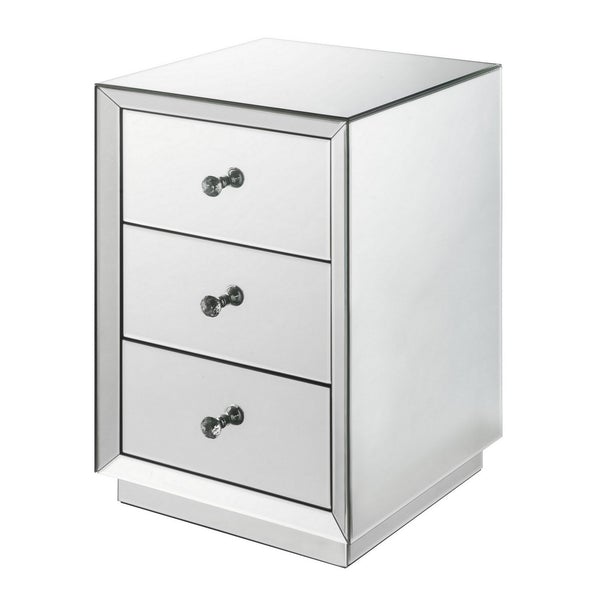 3 Drawer Beveled Mirrored Nightstand With Floating Plinth Base Silver