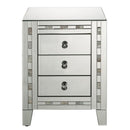 3 Drawer Beveled Mirrored Nightstand With Pearl Inlay, Silver
