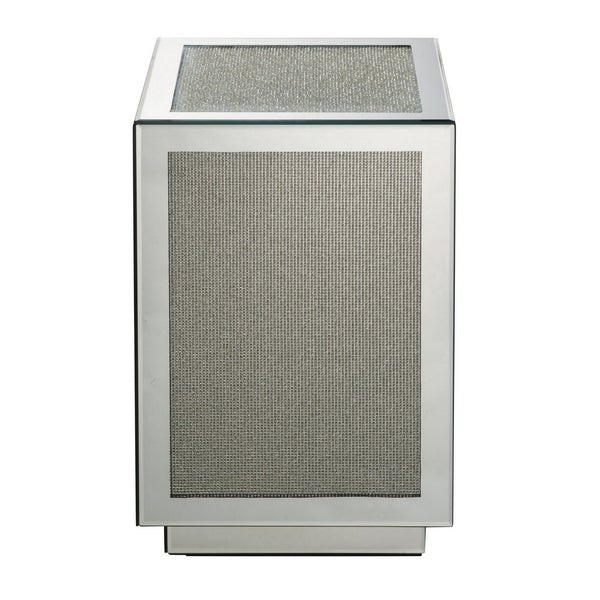 Mirrored Accent Table With Faux Diamond Inlay And Glass Top, Silver - BM225704