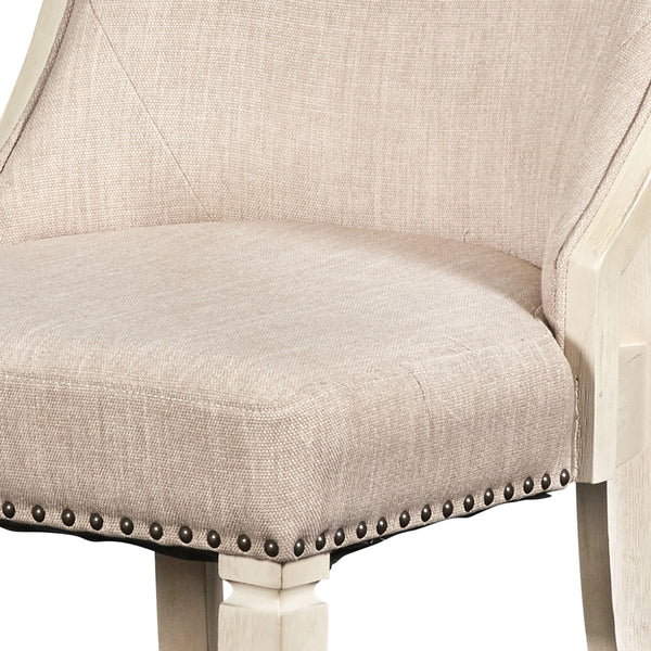 Fabric Upholstered Wooden Arm Chair With Nailhead Trims, Set Of 2, Beige