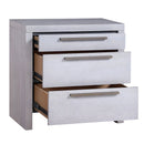 3 Drawer Wooden Nightstand With Oversized Metal Bar Pulls, Antique White