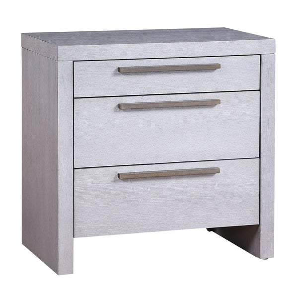 3 Drawer Wooden Nightstand With Oversized Metal Bar Pulls, Antique White