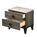 2 Drawer Wooden Nightstand With Diamond Metal Knobs, Gray And Black