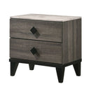 2 Drawer Wooden Nightstand With Diamond Metal Knobs, Gray And Black