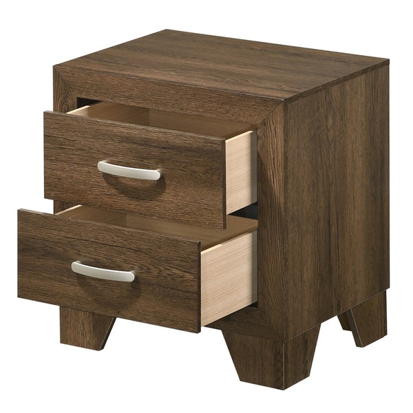 Transitional Style Wooden Nightstand With 2 Drawers And Metal Handles,Brown