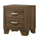 Transitional Style Wooden Nightstand With 2 Drawers And Metal Handles,Brown