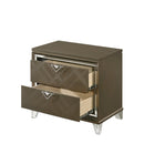 2 Drawer Wooden Nightstand With Mirror Accent And Acrylic Legs, Taupe Brown - BM225965