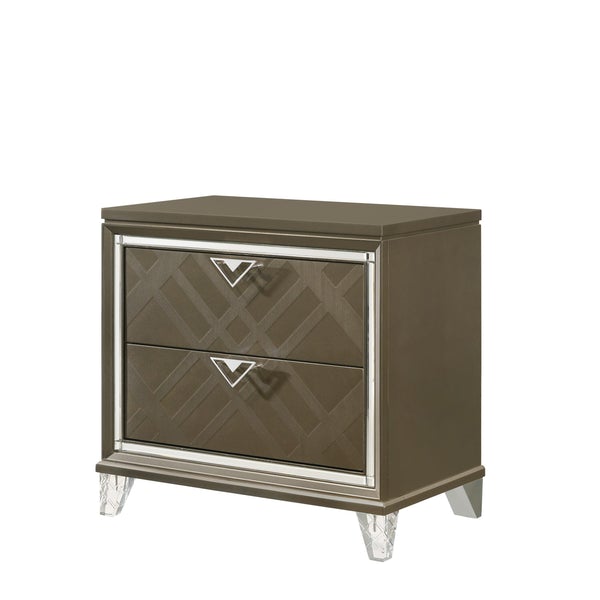 2 Drawer Wooden Nightstand With Mirror Accent And Acrylic Legs, Taupe Brown - BM225965