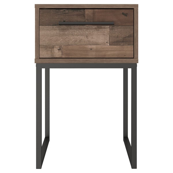 Single Drawer Wooden Nightstand With Metal Legs, Brown And Black