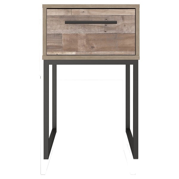 Single Drawer Wooden Nightstand With Grain Details, Washed Brown And Black
