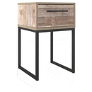 Single Drawer Wooden Nightstand With Grain Details, Washed Brown And Black