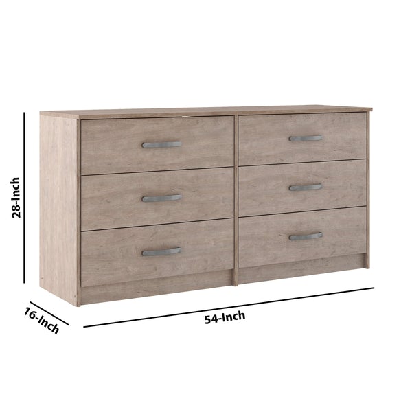 6 Drawer Wooden Dresser With Sled Base, Beige