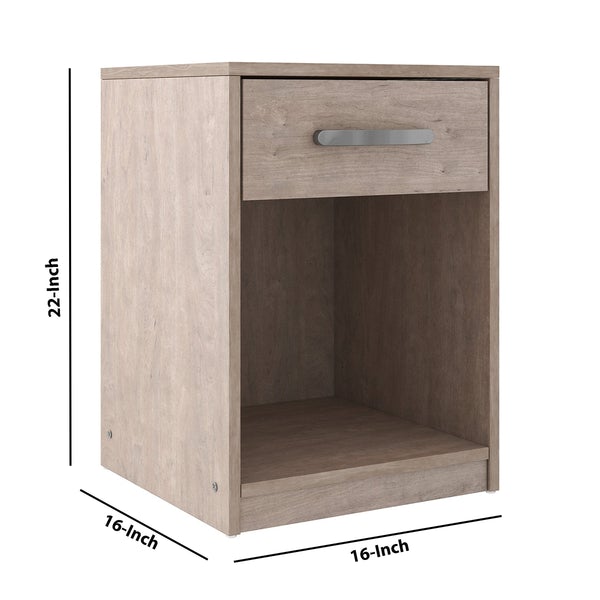 Single Drawer Wooden Nightstand With Open Shelf, Beige